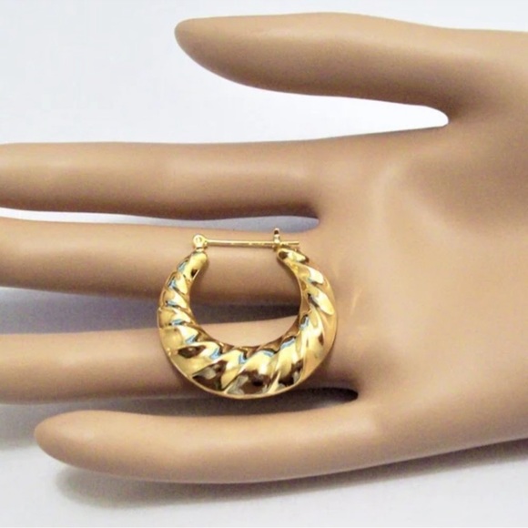 Swirl Crimped Hoops Pierced Stud Earrings Gold Plated Vintage Large Round - Picture 3 of 6